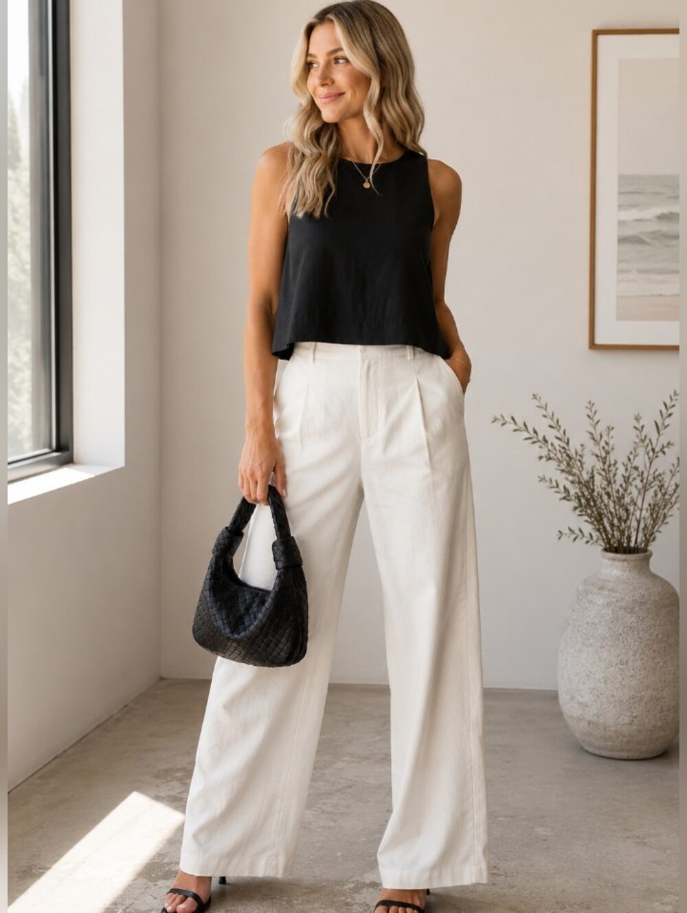 Susan Gail Black Sleeveless Linen Blend  Top